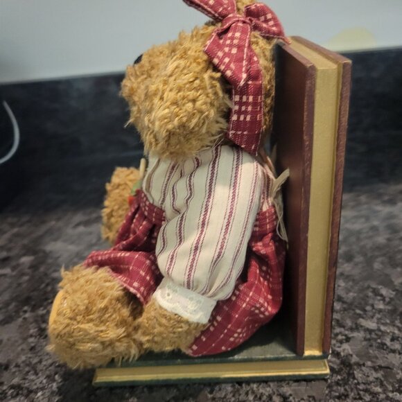 Vintage Teddy Bear Bookend - Red Gingham Dress & Bow Holding an Apple - Picture 16 of 16